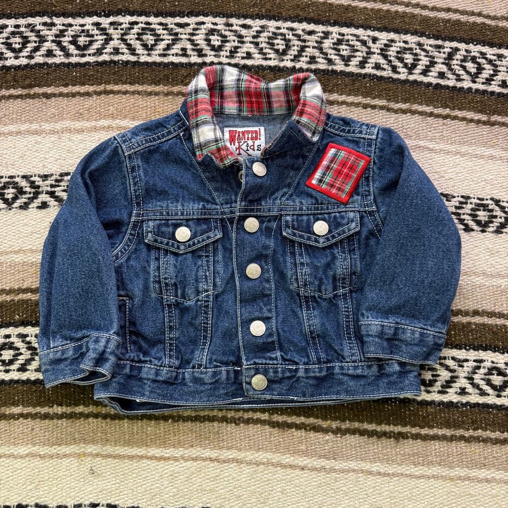 Baby Toddlers Vintage 90's Wanted Kids Denim Blue Jean Trucker Jacket Sz 2T VTG